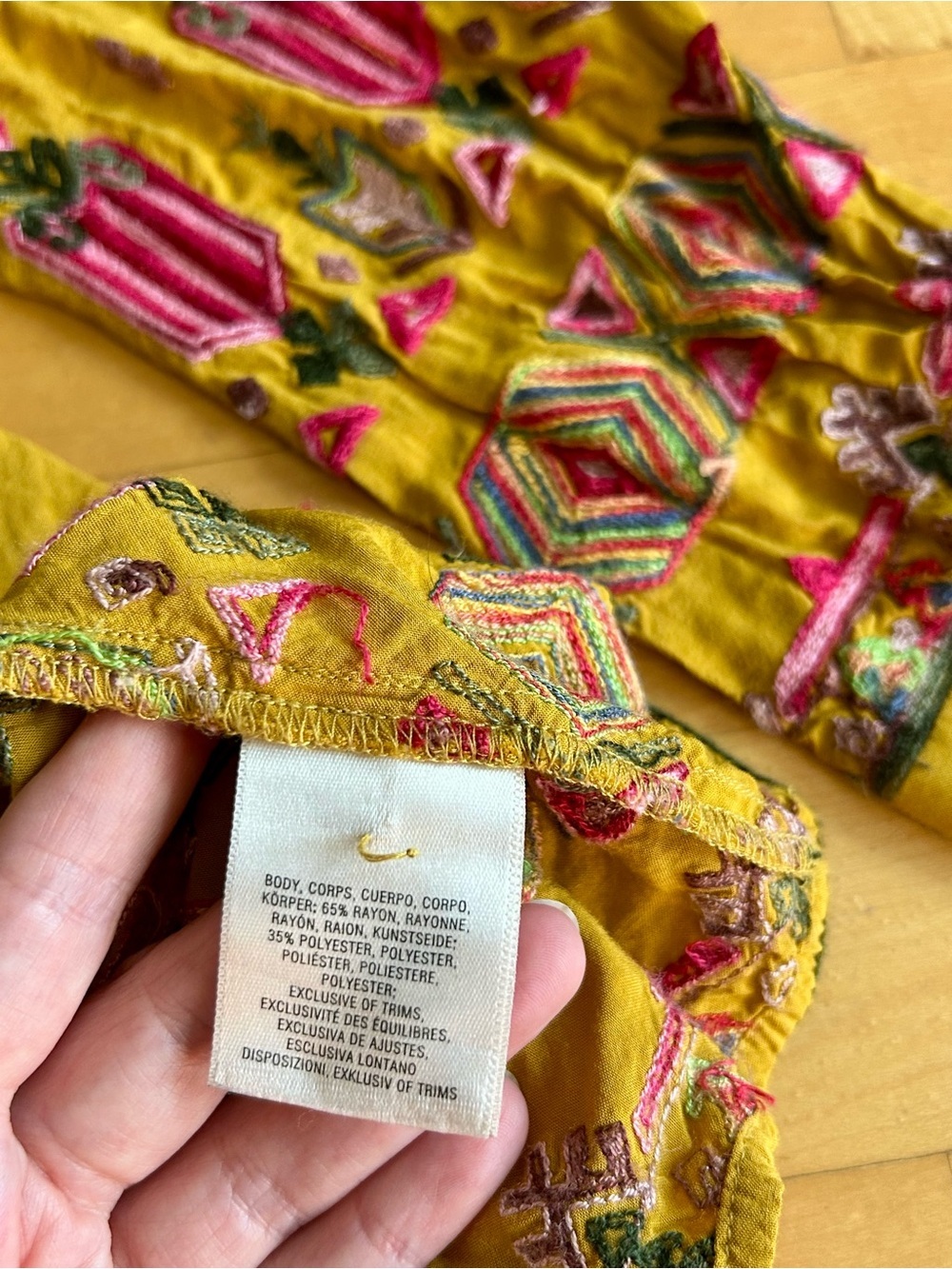 Anthropologie Floreat Embroidered, Boho V-Neck Dress, Gold, Pink, Size XS - Picture 9 of 17